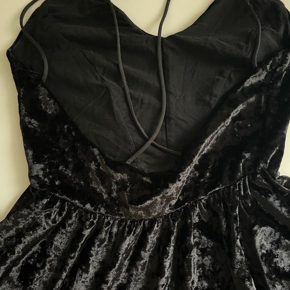 Black Velvet Mini Dress with Cross Back, S - Picture 4 of 4